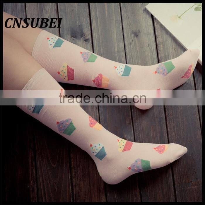 200 Needle fresh color korean cute cartoon ice cream women tube socks for young girl normal wearing