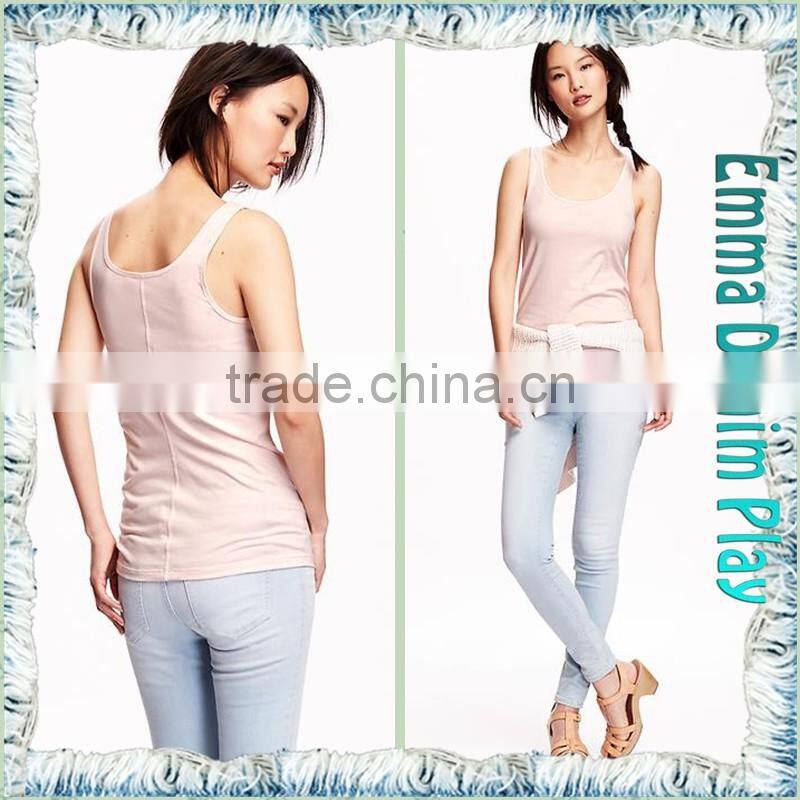 2016 Fashion Sketch Ladies Pink Dyeing Underwear Wide Neck Tank T-Shirt