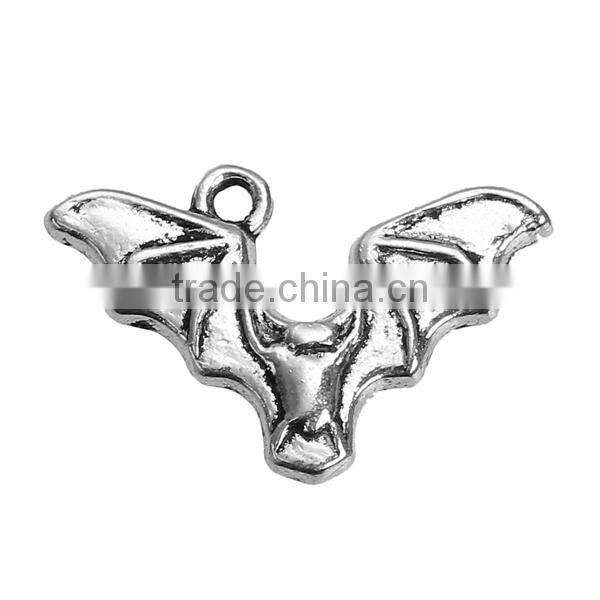 Zinc Based Alloy Halloween Charms Bat Animal Antique Silver Hollow 24mm x 15mm