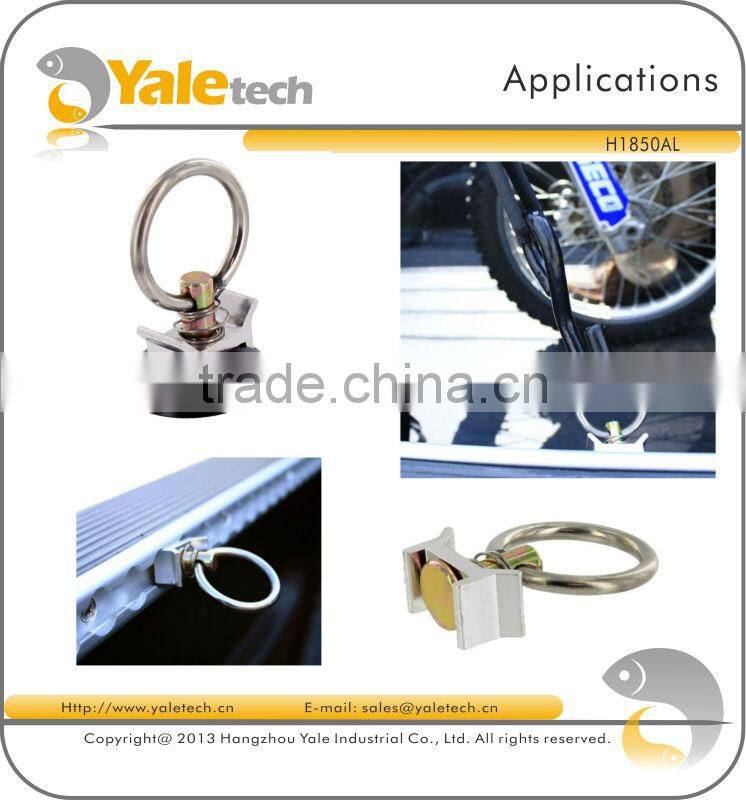 single stud fitting with stainless steel ring used on a trailer to secure motorcycles and ATVs