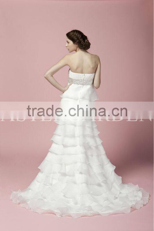 2017 layer bridal gowns A-line Strapless Chapel Train Organza Wedding Dress AS279