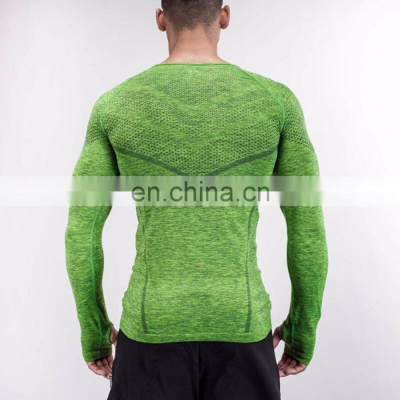 Wholesale Latest Design Gym Wear Mens Seamless Performance Green men Long Sleeve T Shirt