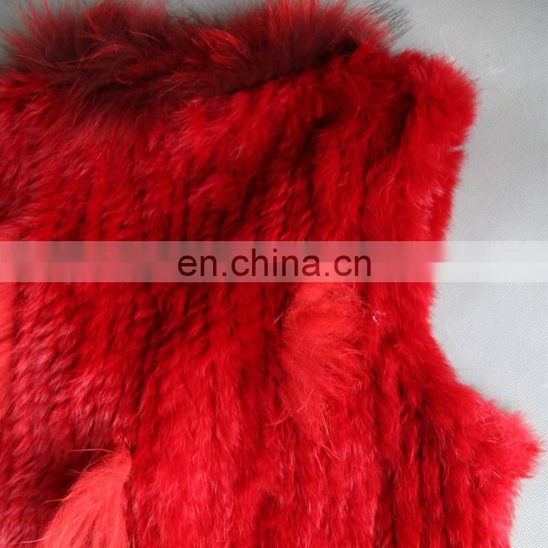 Factory direct supply genuine rabbit fur gilet with fur tassel handmade