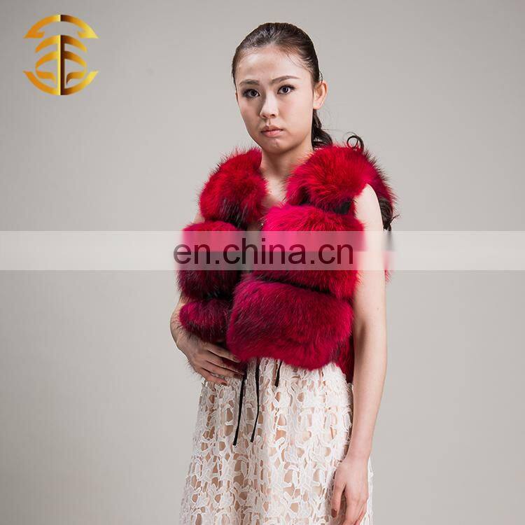 Wholesale Women Winter Sleeveless Coat Red Real Raccoon Fur Vest