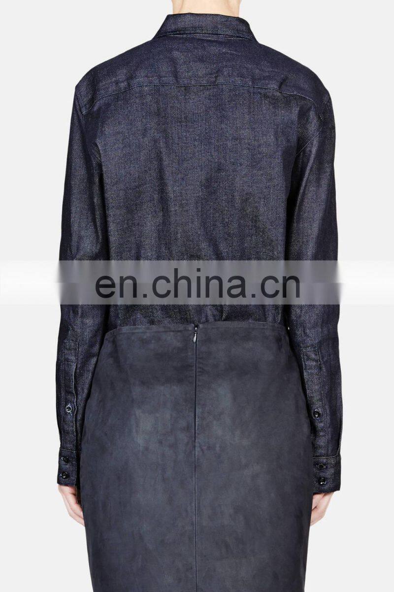 womens jeans shirts fashion dark navy denim shirts cotton shirts custom