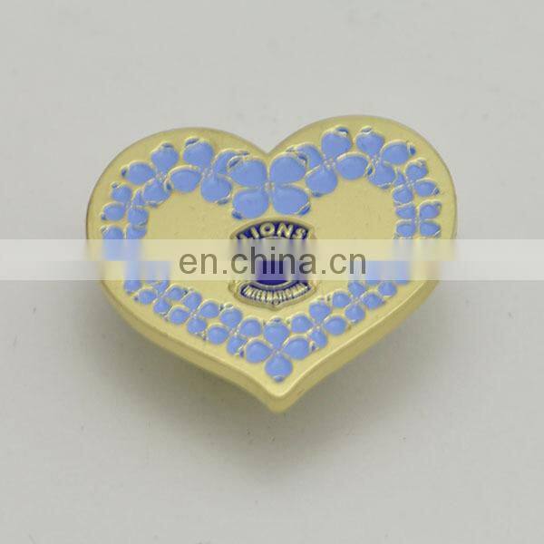custom metal lion club heart shape pin badges