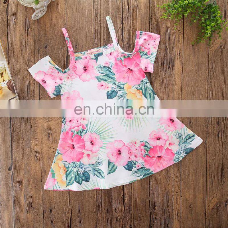 2019 Girls flower dress Baby off-shoulder Summer sleeveless 5Size for 1-6T