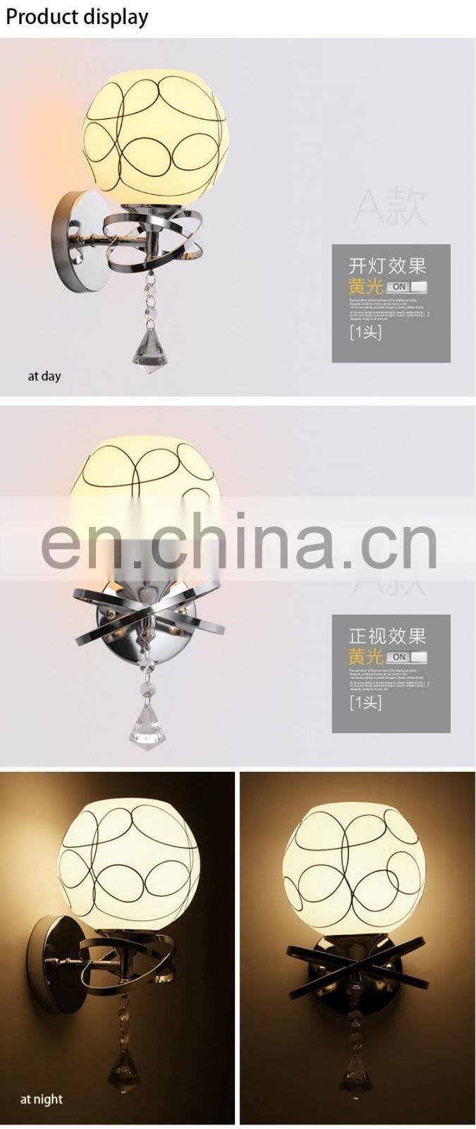 aisle hotel bedside reading lamps glass LED indoor wall lamp with crystal pendant