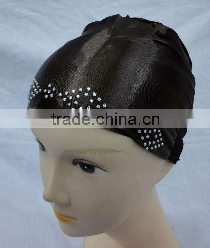 U068 HOT BEADED SATIN MUSLIM UNDERSCARFS/ISLAMIC INNER CAP
