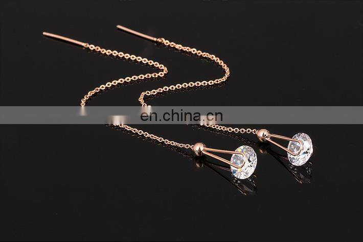 2 Carat AAA+Cubic Zirconia Drop/Dangle Line Earrings Silver/Rose Gold Color Long Chain Ear Jewelry For Women