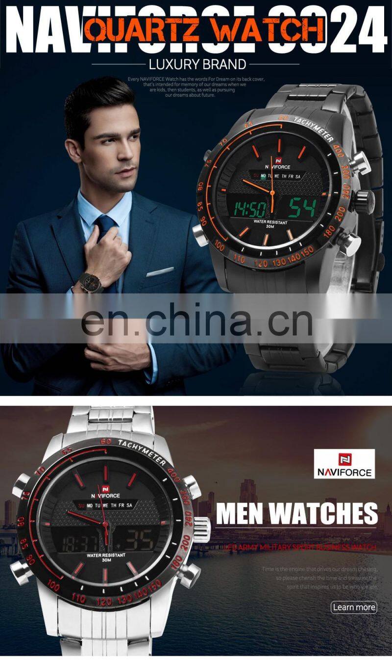 Naviforce 9024 Luxury Mens Fashion Sport LED Digital Quartz Watches Clock Man Full Steel Military Wristwatch relogio masculino