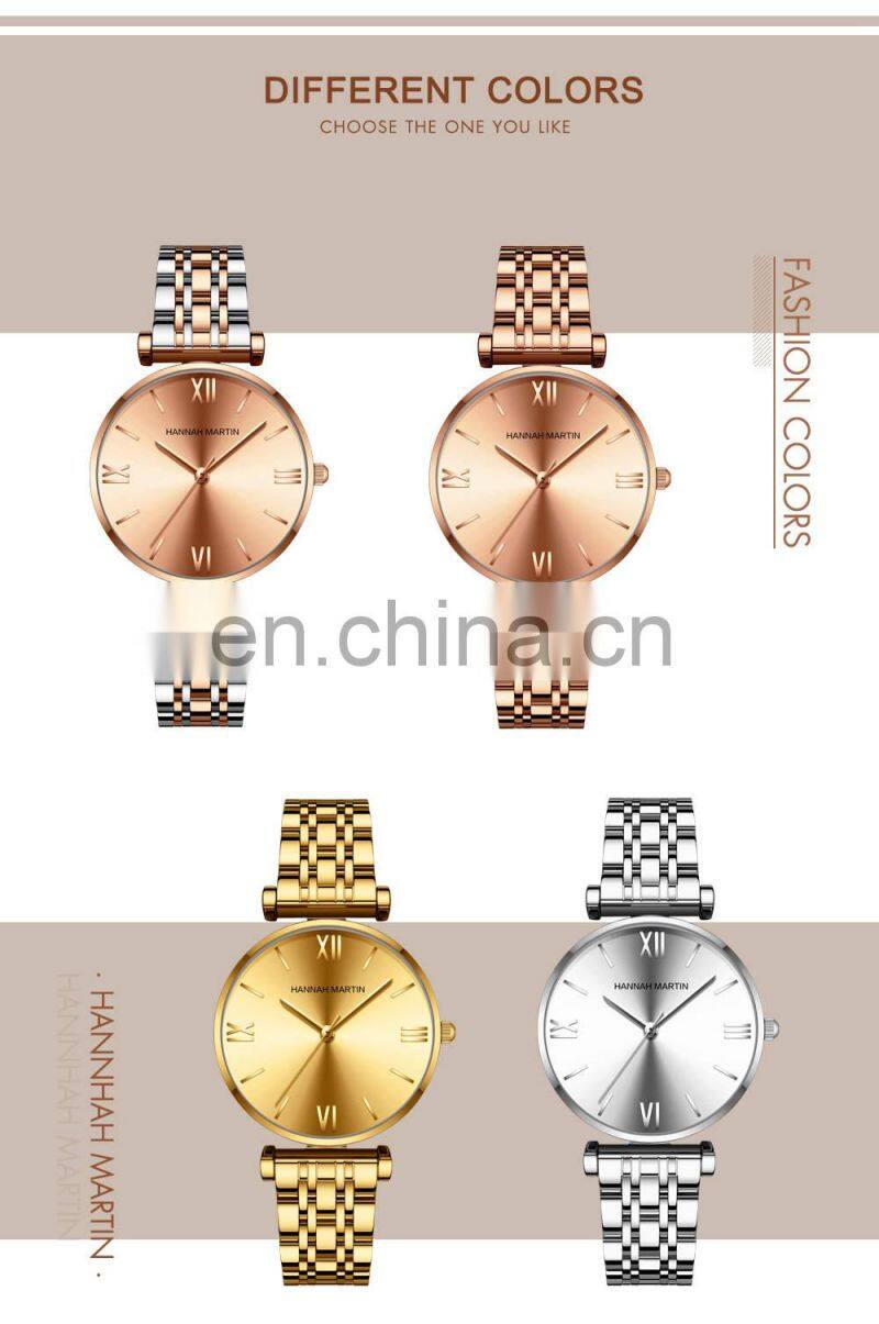 HANNAH MARTIN 1522 Womens Quartz Watch Luxury Bracelet Gold Waterproof Ladies Watch