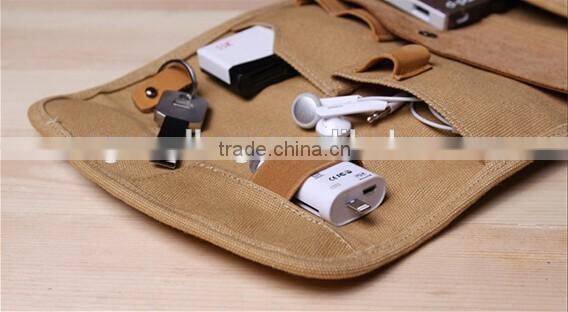 Multifuction High-capacity Genuine Leather and canvas Travel Data Cable Line Cellphone Camera Storage Bags Organizer Bag