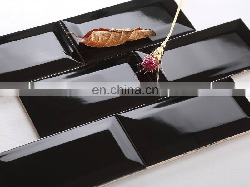 Black Glazed Porcelain Floor Tile Subway Beveled Glass Tiles