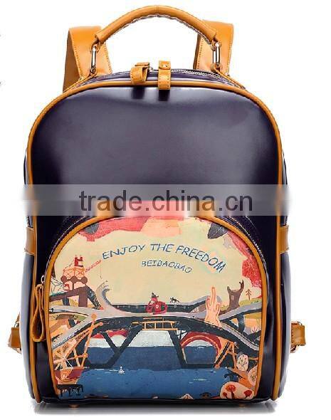 Light leisurely fashion cartoon printing PU laptop bag for lady