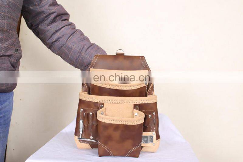 High Quality Heavy Duty Leather Tool Bag Pouch with Belt for Carpenter/ Electrician/ Handyman's Work Tool Bag pouch