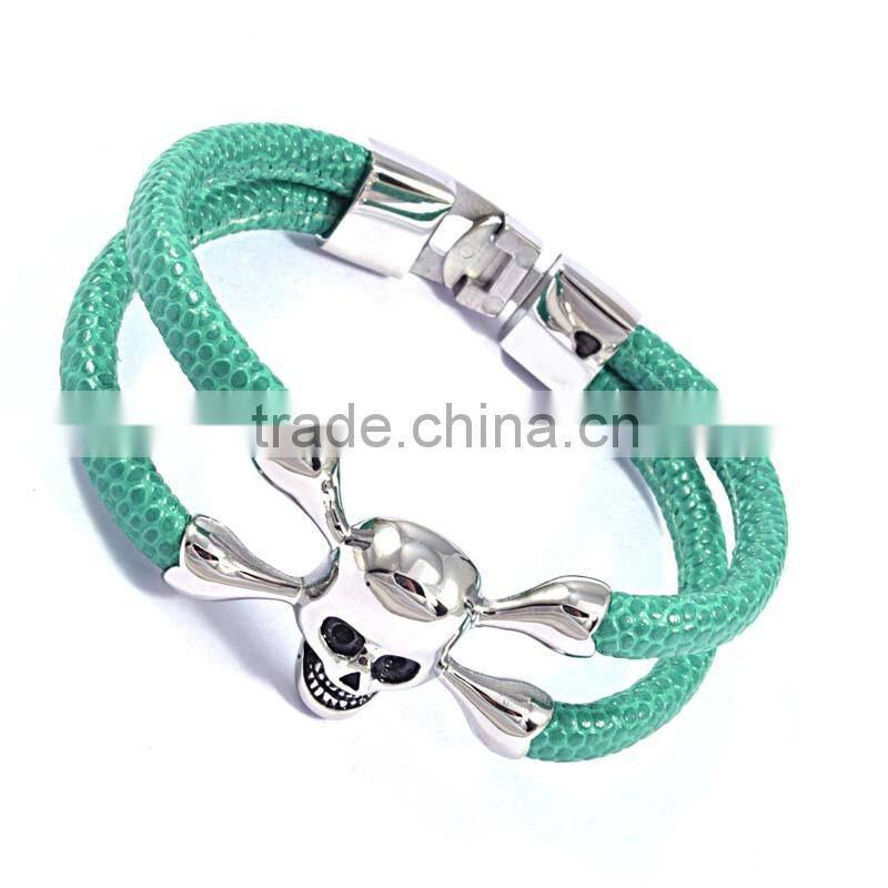 Wholesale Customized Logo Genuine leather silver gold skull bangle bracelet for ARSL-04599