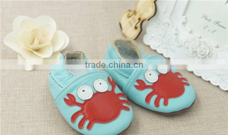2016 Fashion Style Leather Shoes Crab Full Cowhide Infant Baby Shoes Blue Newborn Soft Bottom Prewalkers
