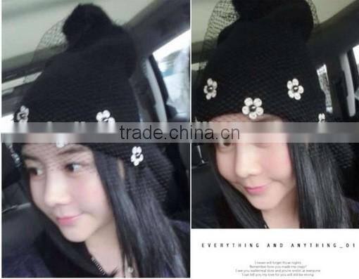 Charm Lovely Flower Sewed Lace Cover Tied Fashion Women Winter Hat
