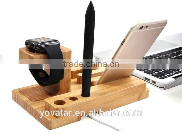Multi-Functional Watch Holder Stand Wooden Smartphone Mount with Charging Slot