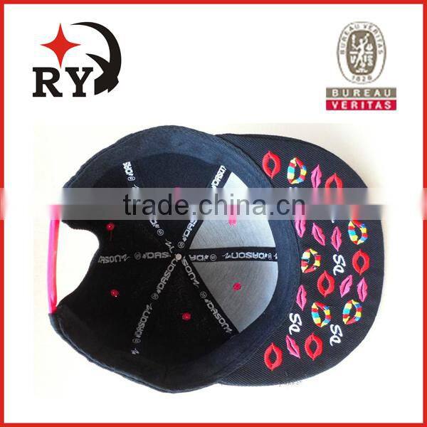 Pink lips embroidery snapback caps