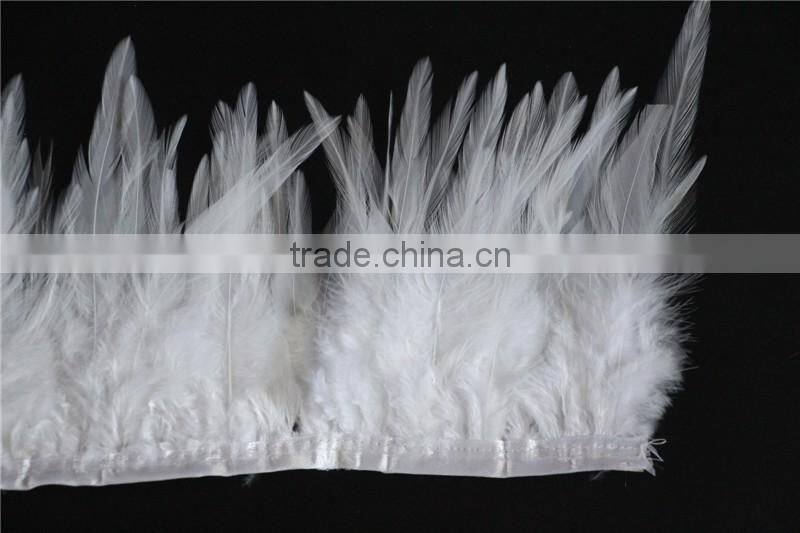 Bleached Pattern White Rooster Tail Feather Trim Ribbon For Wedding Dress Accessories
