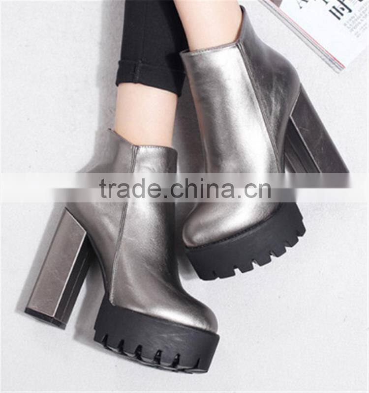 Silver thick high heel fetish blue jeans heel women boots shoes from China
