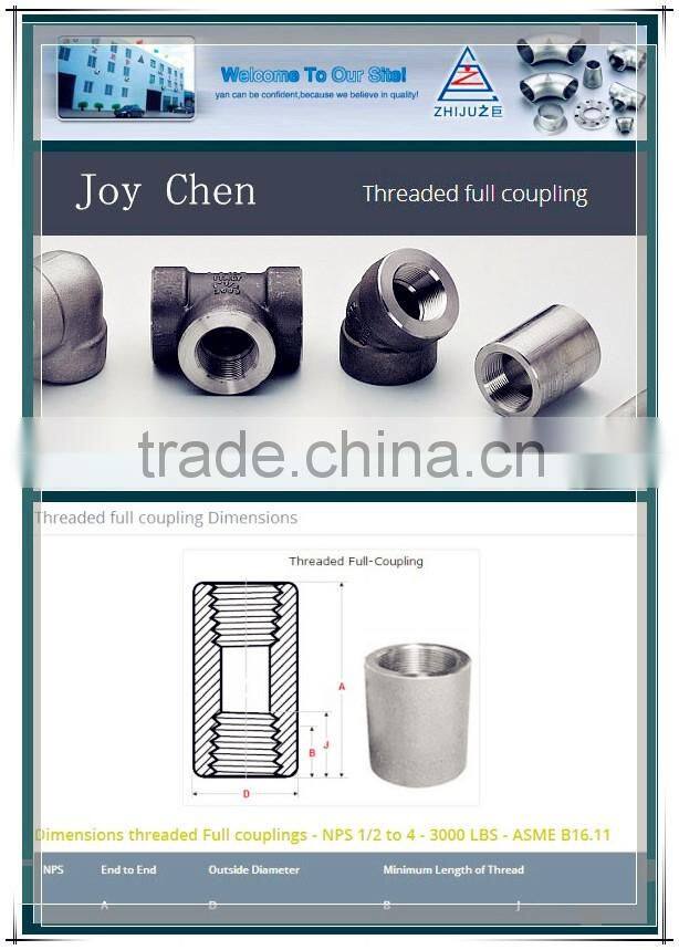 1 " Threaded NPT Full Coupling 304/304L, 3000 LB Sleeve Type Coupling