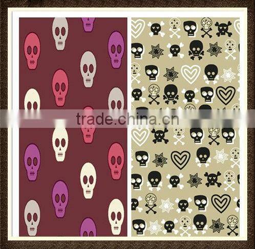 fashion design skull print taffeta fabric for scarves