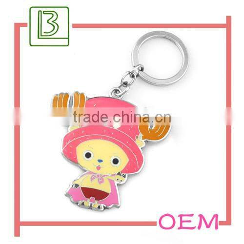custom metal alloy silver tone enamel cartoon figure keychain