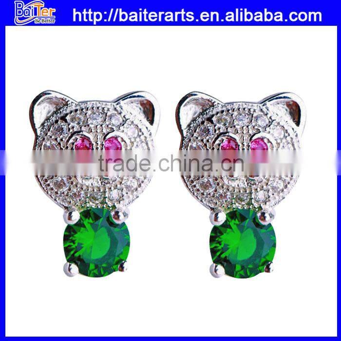 Custom Rice Pearl Pave Heart Zircon 925 Sterling Silver Pearl Earrings Stud