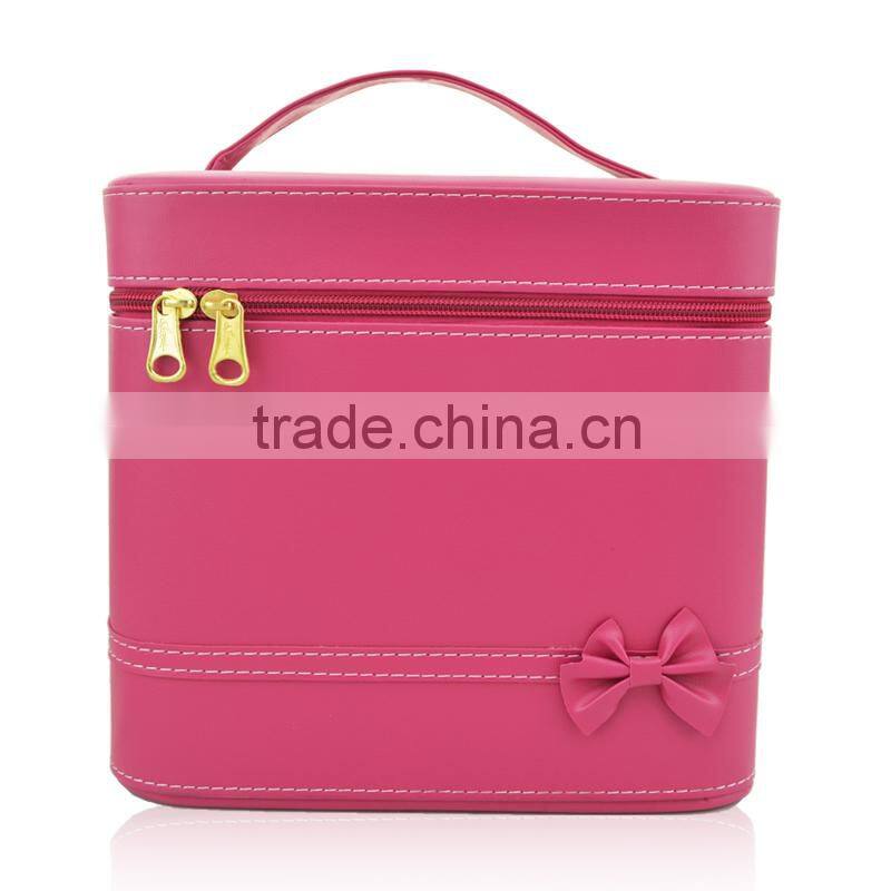 Cosmetic Case Travel Toiletry Bag Organizer With Mirror And Butterfly Knot Design