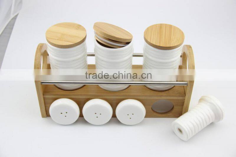 Wholesale High Quality Multifunctional Spice Dispenser white ceramic spice jar 7 pcs spice canister