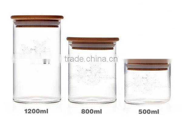 Top quality hot-sale tea glass canister with sealed bamboo lid