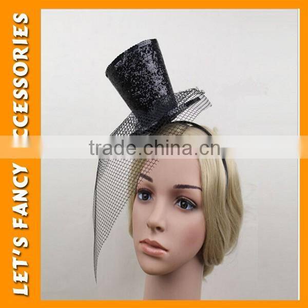PGHD0652 Bridal design satin flower headband with veil fascinator hair decoration