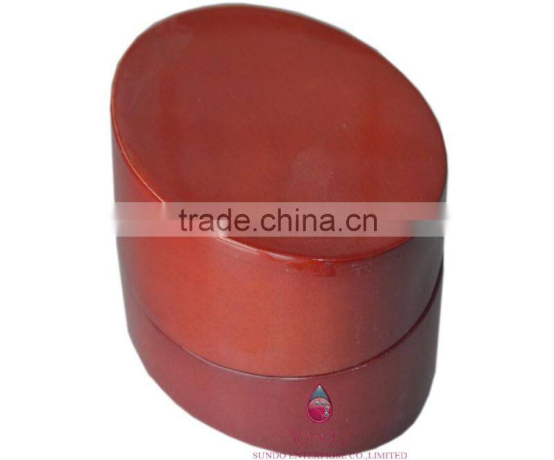 Great red elliptical shape custom wedding ring box wooden