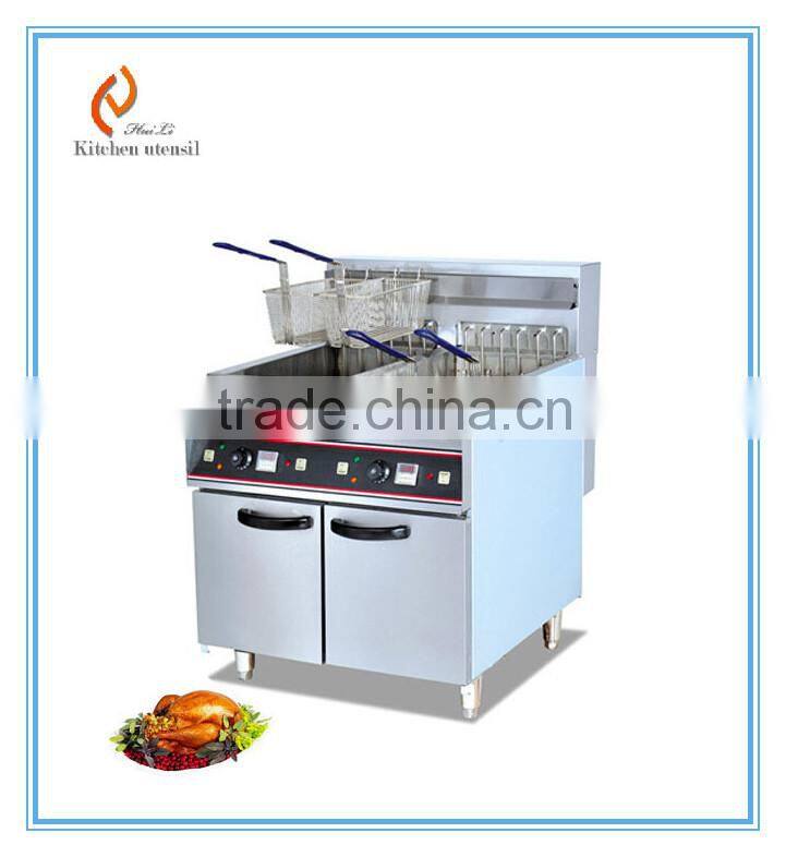 Kitchen electric 2 bank 4 basket fryer with oil filter