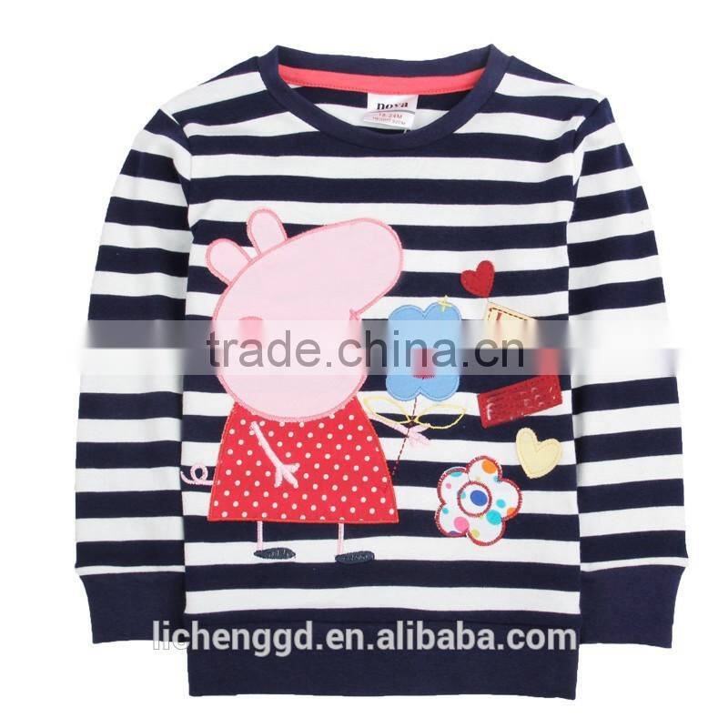 (F4289) Nova t shirts striped girl clothes 2-6Y Fashion fancy clothes animal applique manufacturer t-shirts children t shirt