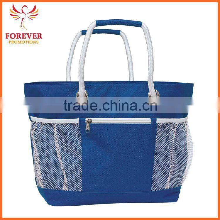 New Design Promotional Nylon Travel Tote Bag With Rope Handles And Mesh Pockets