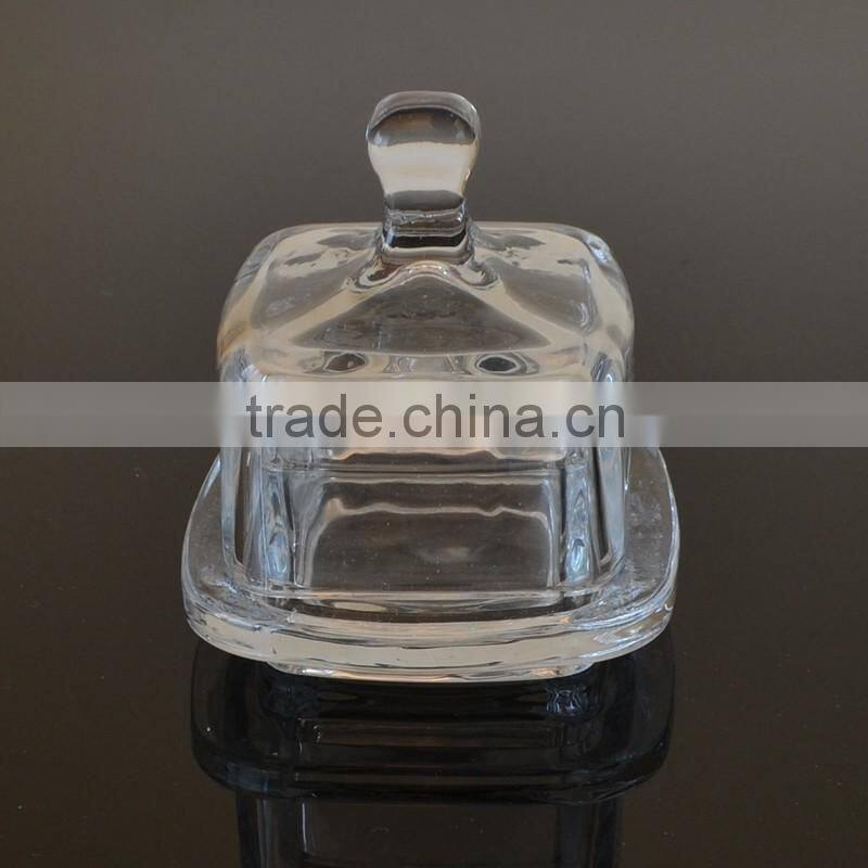 Square Shape Glass Dessert Plate with Saucer Glass Plate with Cover