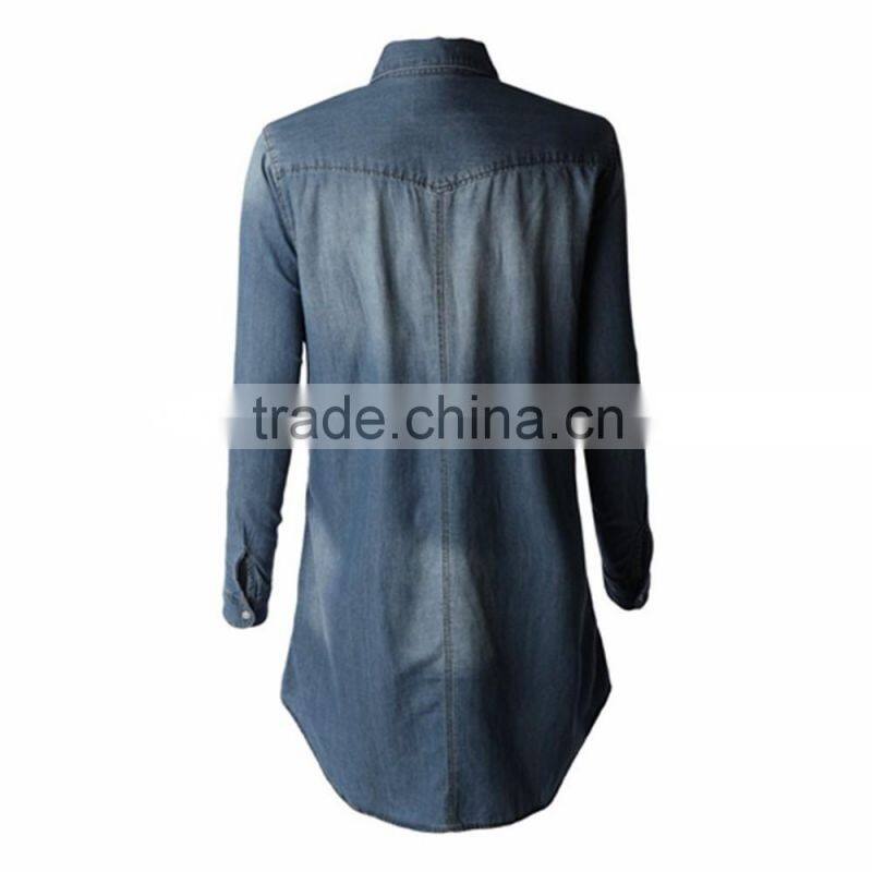 Custom Denim Wash Double Shirt Ladies Dresses