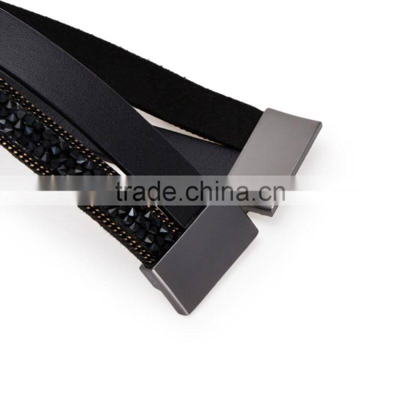50PC Fashion Double Wrap Leather Bracelet Black Brown Crystal Leather Bangle Magnet Clasp
