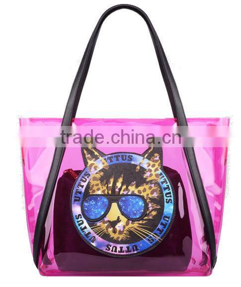 Clear PVC large capacity Tote Bag With glod Webbing Handle Bag,bag in bag