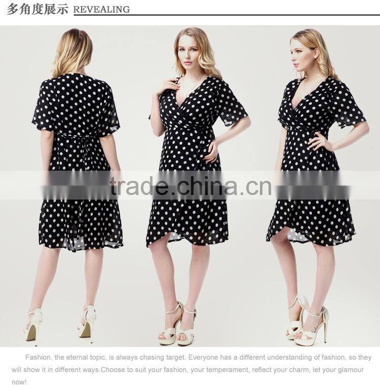 2016 new spring dress printing MM and Polka Dot Chiffon Dress