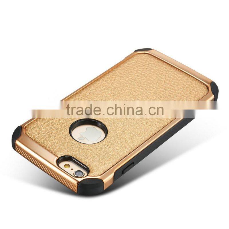 Lichi Texture Hybird TPU+PC Armor Case for iPhone 6 6s 6 Plus 6s Plus Samsung s7 s7edge 2 in 1 Electroplating Cases
