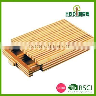 Best selling premium wooden bamboo kitchen cutting board with knife drawer