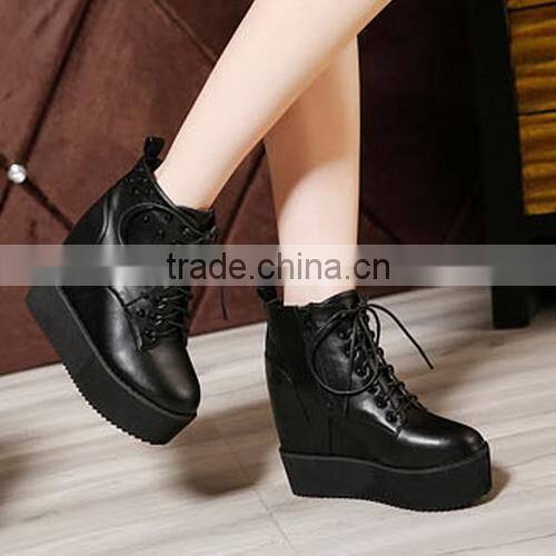 2015 Autumn new design women round toe low heel casual women shoes fashion British style lace-up ladies ankle boots PH3883