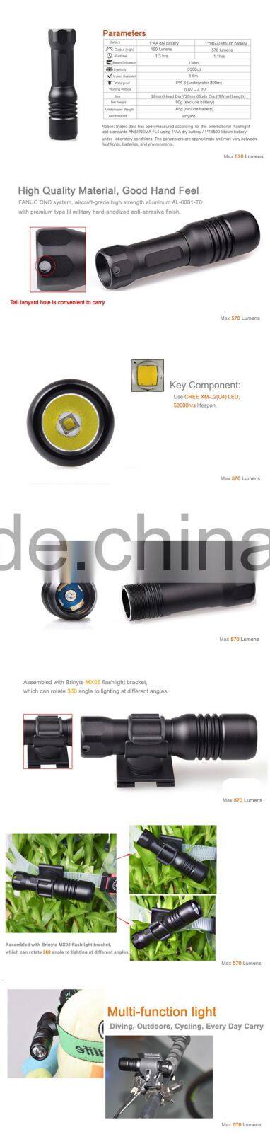 High quality Small and portable diving equipment diving flashlight