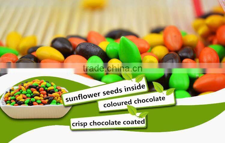 Colored small oval shaped chocolate coated sunflower seeds