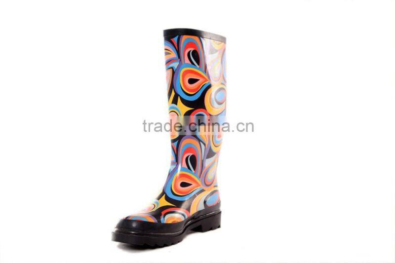 Western colourful and cheap rubber ladies rain boots for women